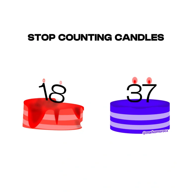Stop Counting Candles: A visually contrasting image of a decaying "18" cake versus a tasty "37" cake to illustrate the difference between chronological and biological aging.
