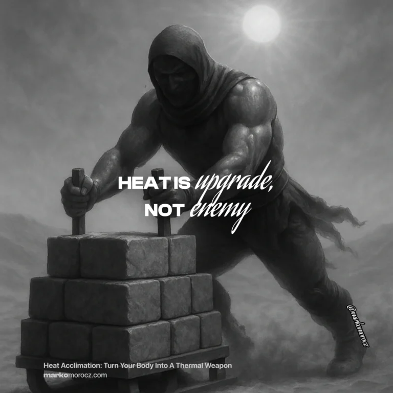 Athlete training in desert heat showing sweat and heat acclimation benefits for cardiovascular performance and longevity