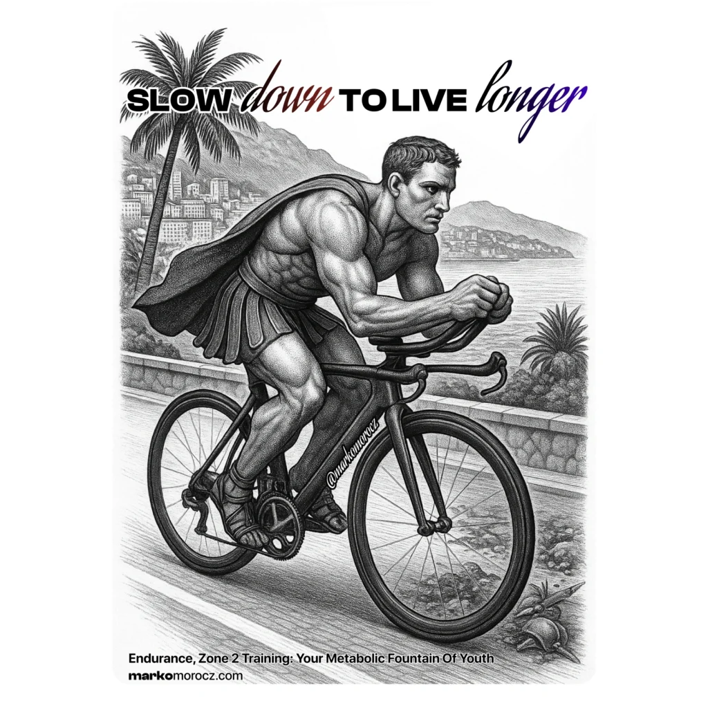 Gladiator in aerodynamic time trial position cycling Côte d'Azur coastline - Zone 2 aerobic training builds mitochondrial density for enhanced longevity and cardiovascular performance